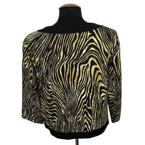 Josephine Women's Size 8 Zebra-Print Jacket - Black & Green 3/4 Sleeve - Picture 3 of 7